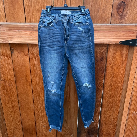 KanCan Dark Blue Distressed Ankle Jeans - Picture 1 of 3